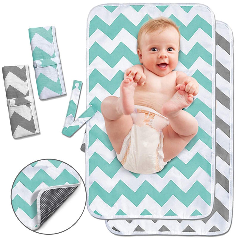 AIFUSI Portable Changing Pad, 2 Pack Baby Waterproof Diaper Changing Pad Reusable and Washable Newborn Travel Mat Station for Home Travel Outside - Image 1